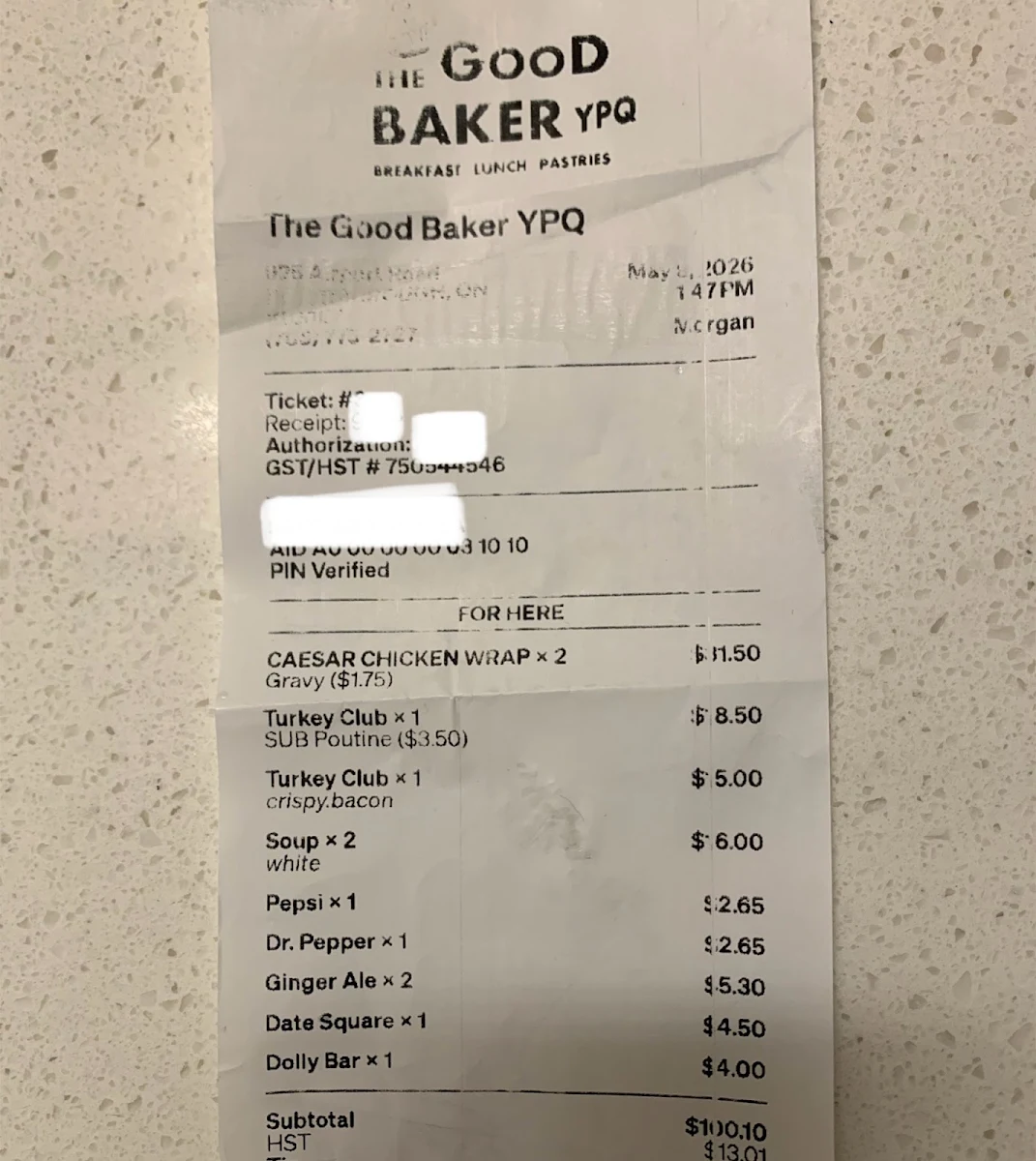 Menu, The Good Baker YPQ