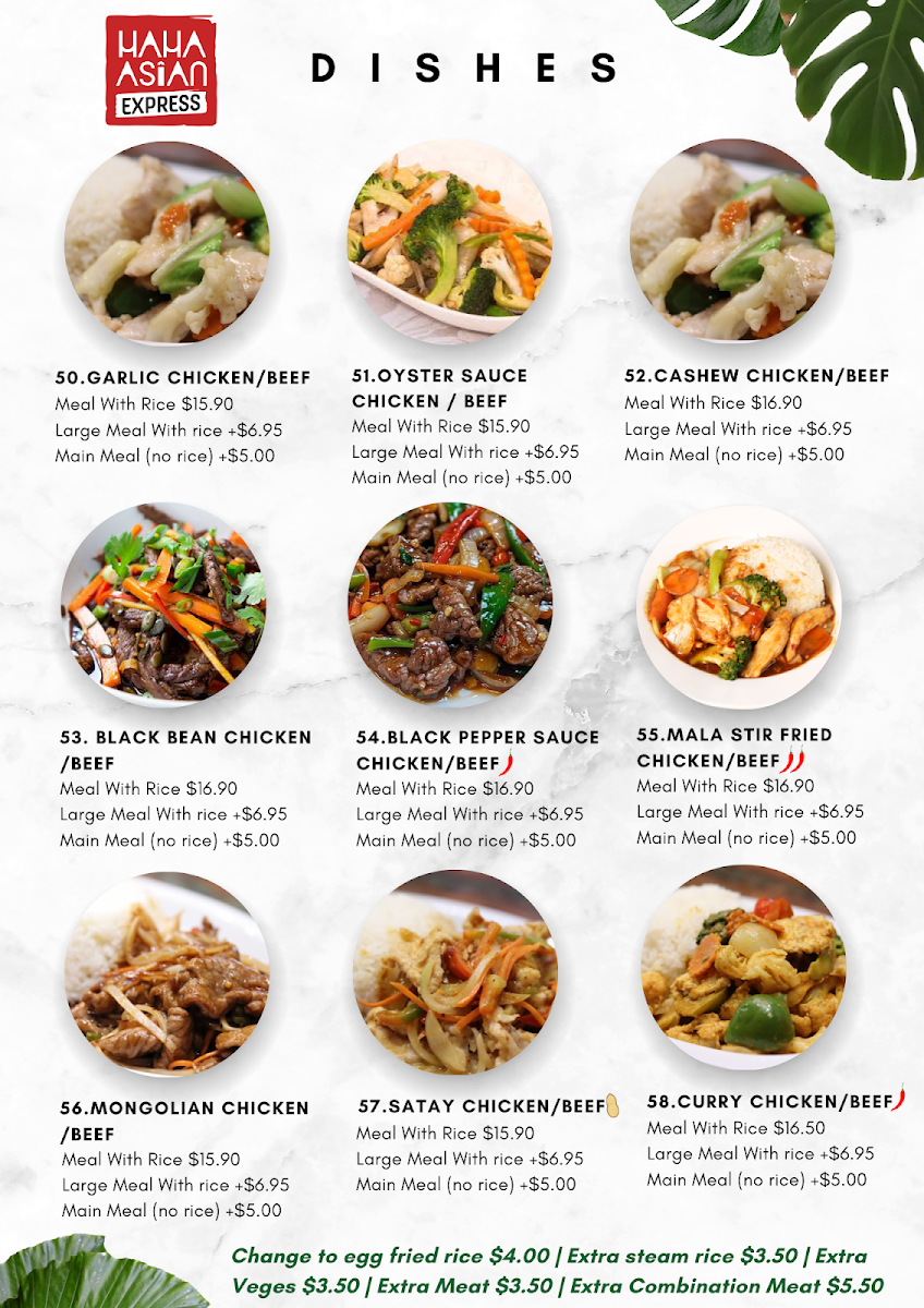 Menu, Haha Asian Express Hyperdome