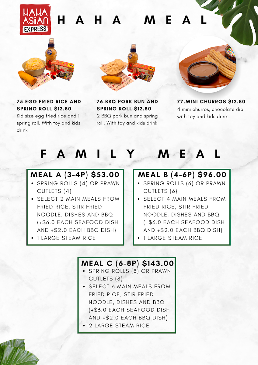 Menu, Haha Asian Express Hyperdome