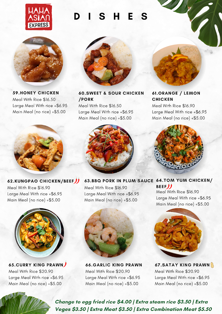Menu, Haha Asian Express Hyperdome