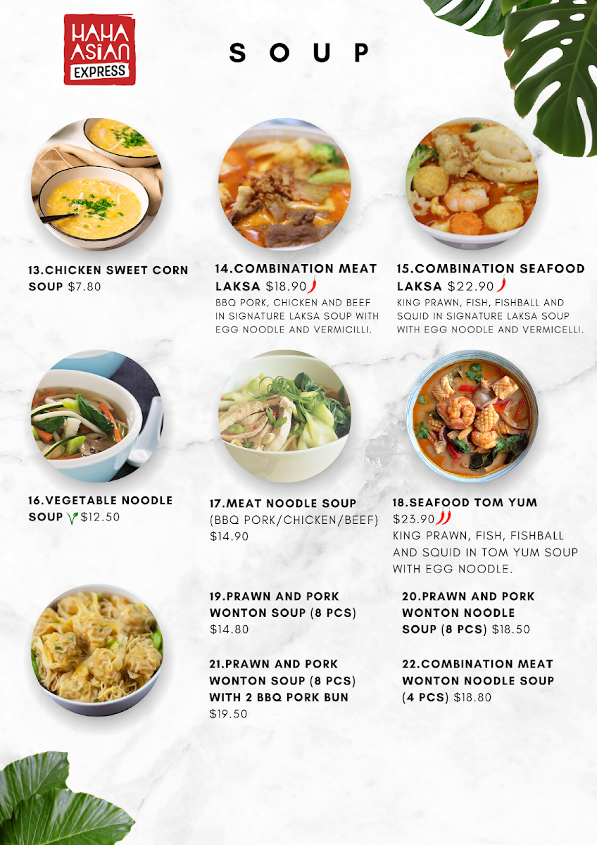 Menu, Haha Asian Express Hyperdome