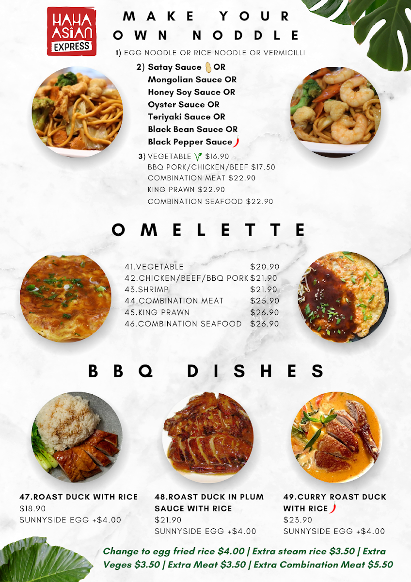 Menu, Haha Asian Express Hyperdome