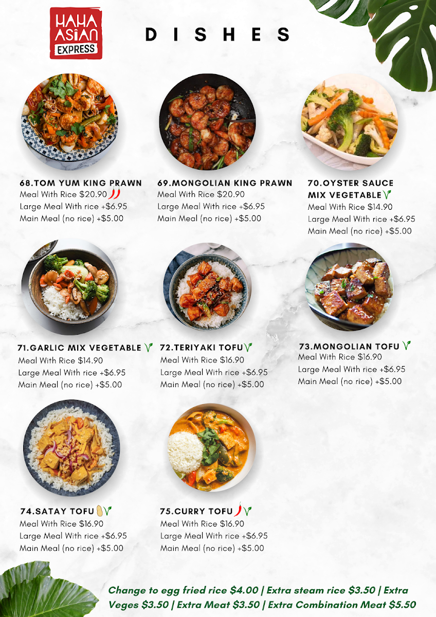 Menu, Haha Asian Express Hyperdome