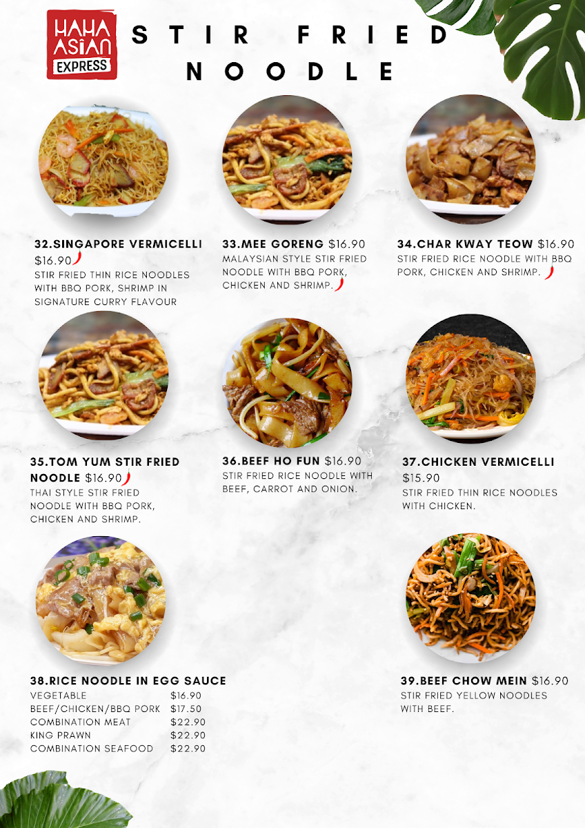 Menu, Haha Asian Express Hyperdome