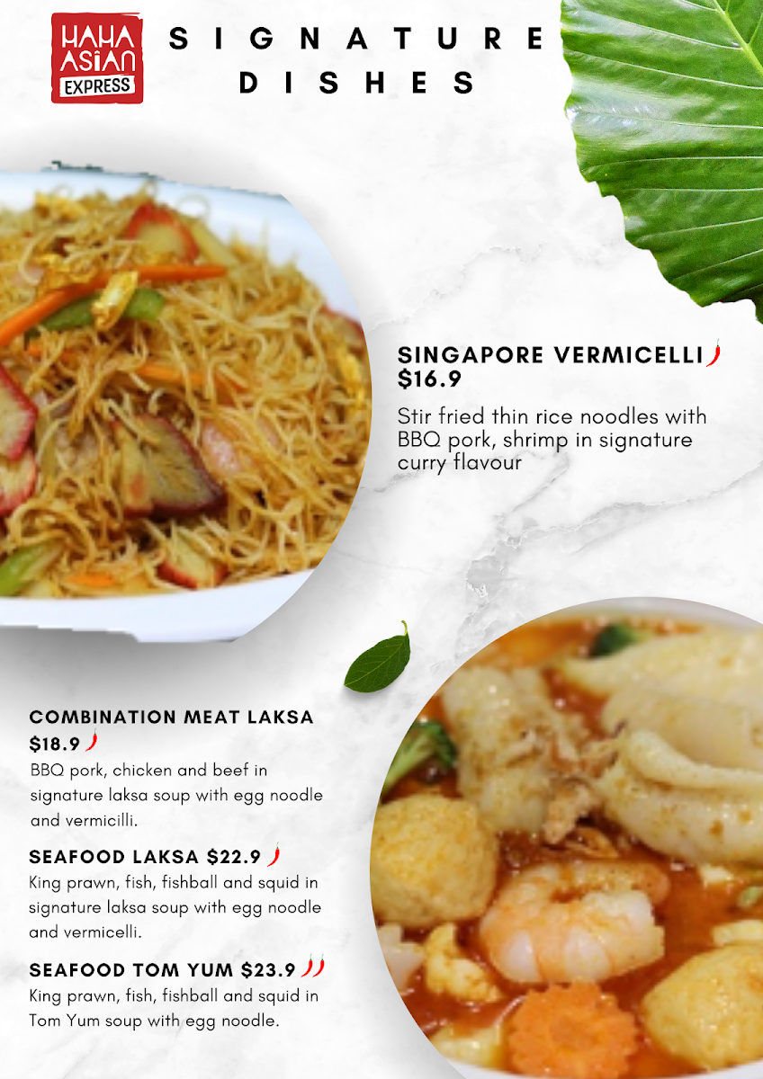 Menu, Haha Asian Express Hyperdome
