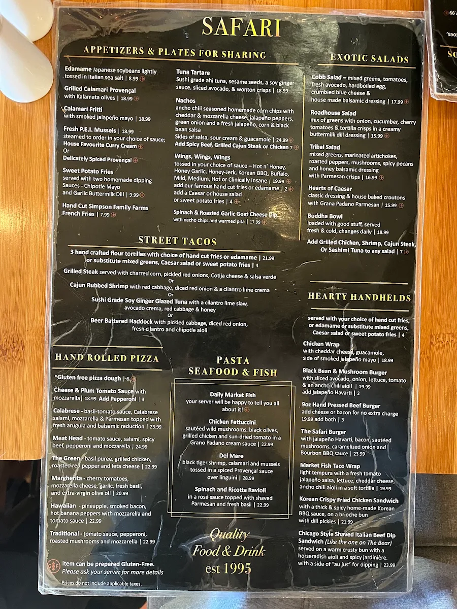 Menu, Safari Bar and Grill 1749 Avenue Rd
