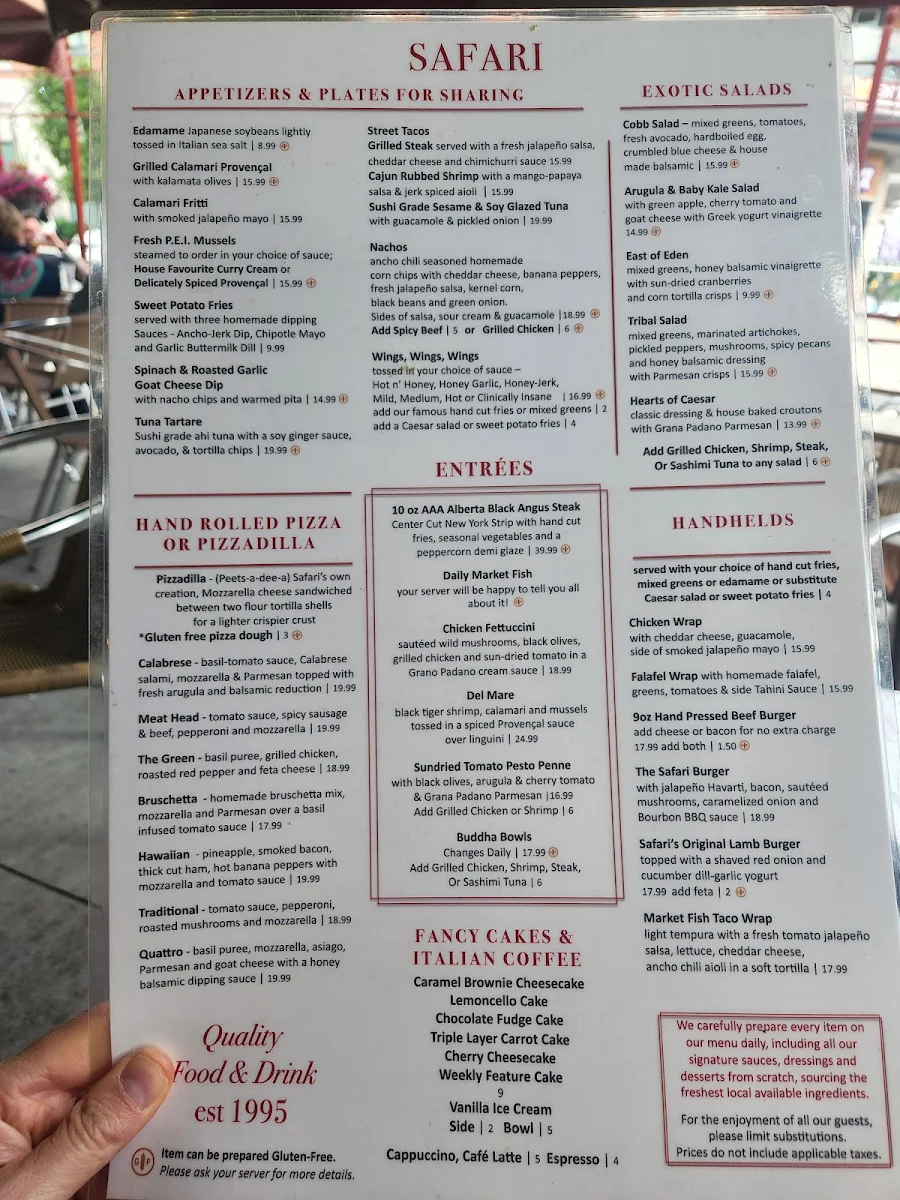 Menu, Safari Bar and Grill 1749 Avenue Rd