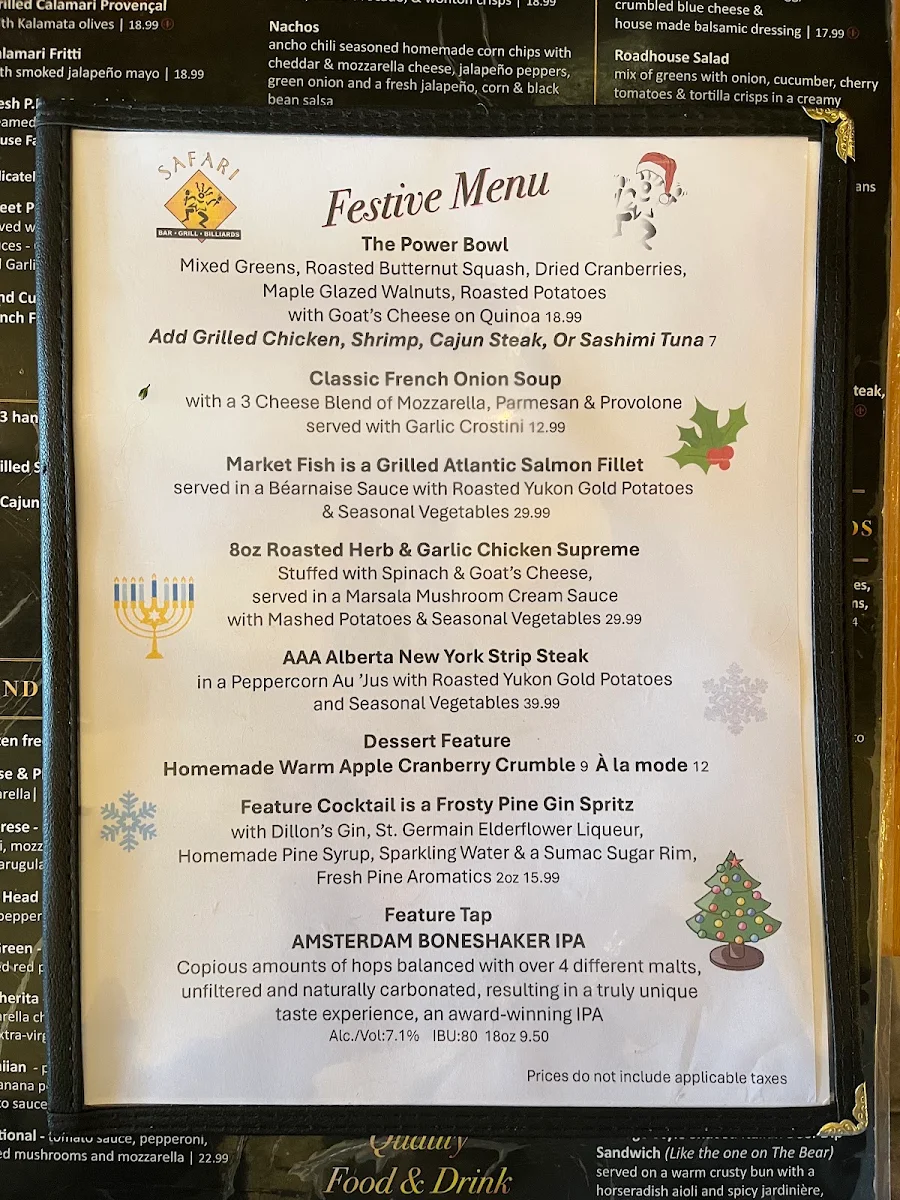 Menu, Safari Bar and Grill 1749 Avenue Rd