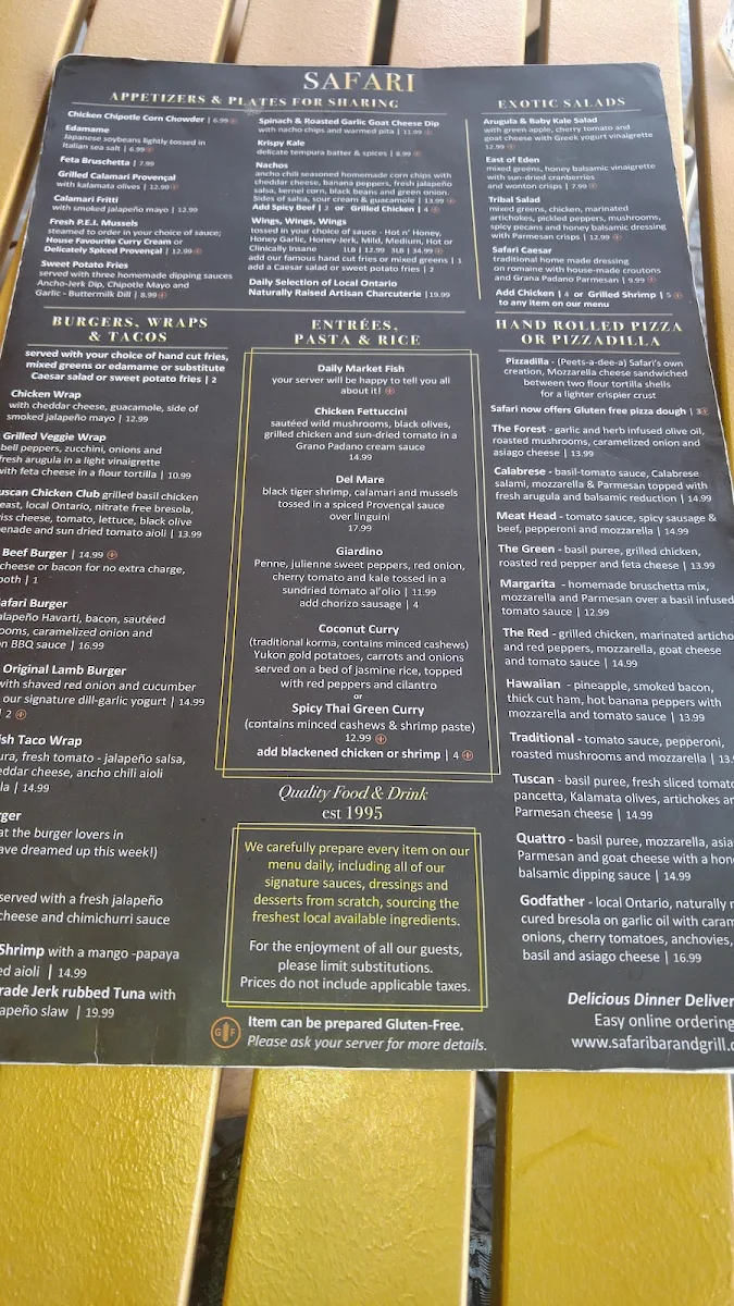 Menu, Safari Bar and Grill 1749 Avenue Rd