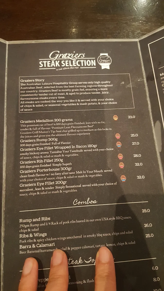 Menu, Graziers Steakhouse