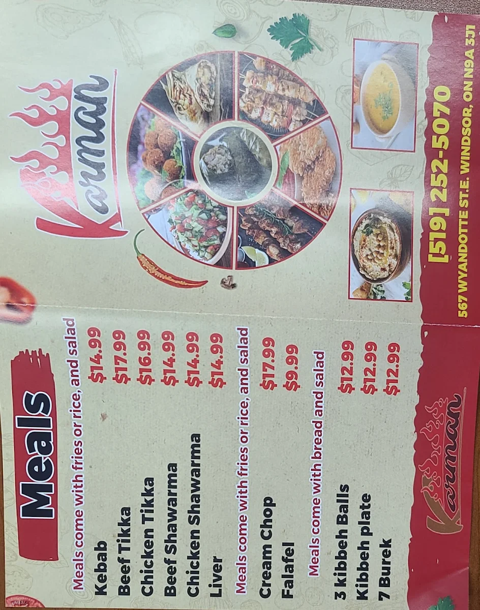 Menu, Karraman Restaurant