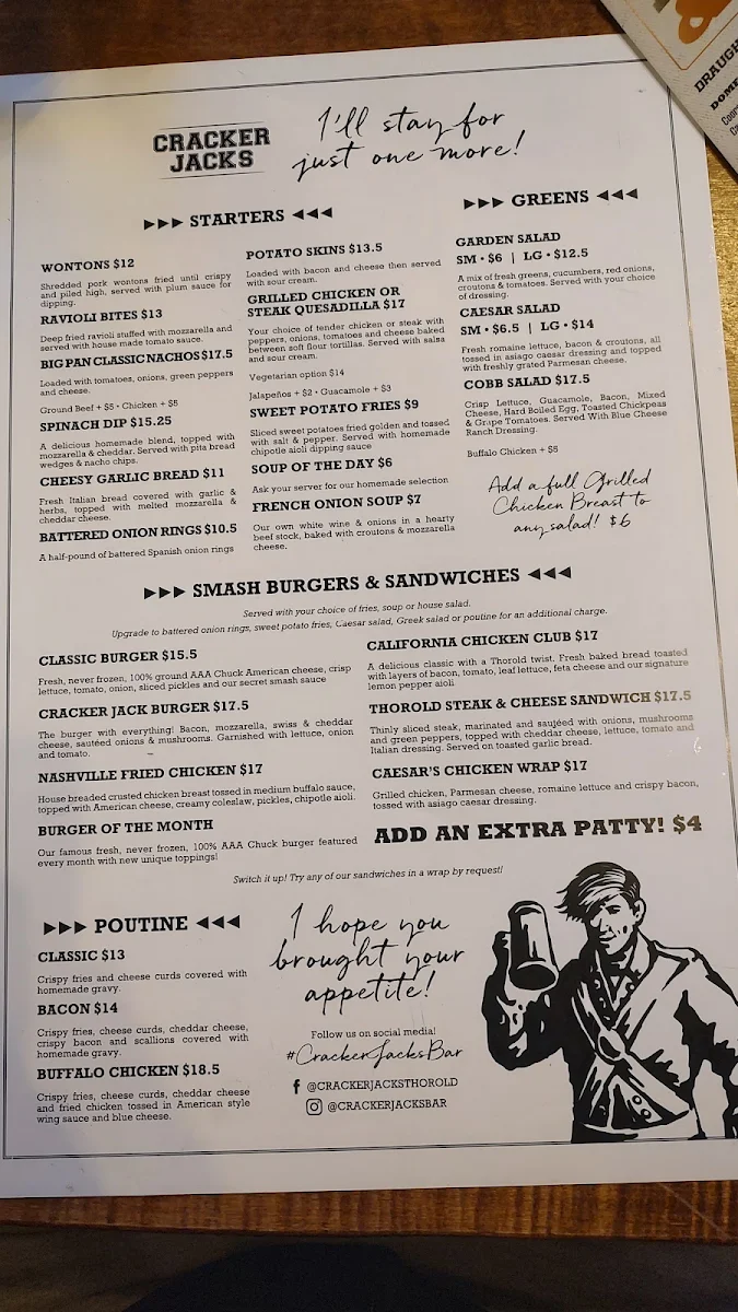 Menu, Cracker Jack's Bar & Grill