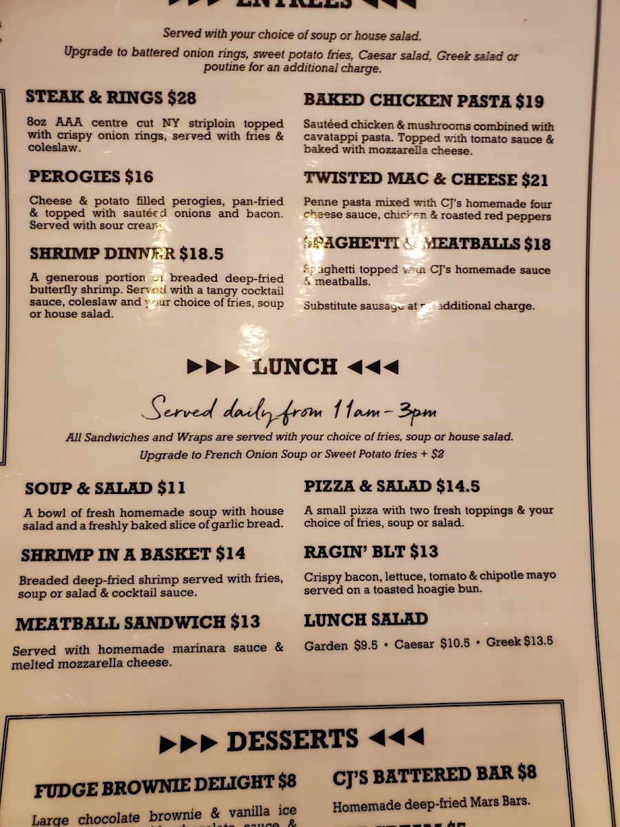 Menu, Cracker Jack's Bar & Grill