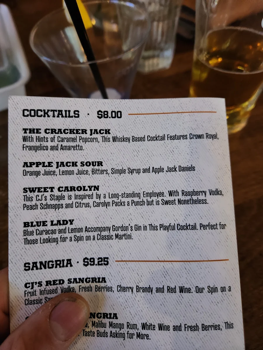 Menu, Cracker Jack's Bar & Grill