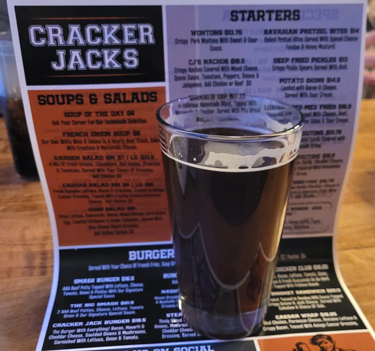 Menu, Cracker Jack's Bar & Grill