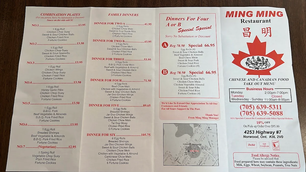 Menu, Ming Ming Chinese Food Restaurant