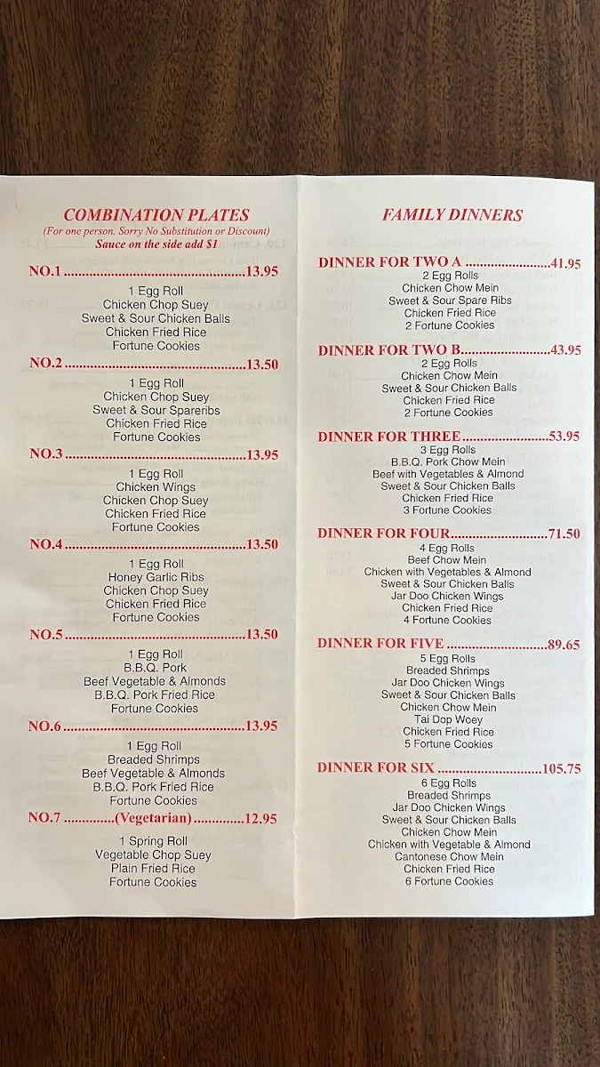 Menu, Ming Ming Chinese Food Restaurant