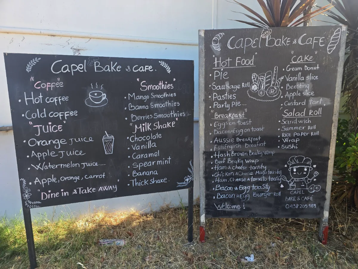 Menu, Capel Bake & Café