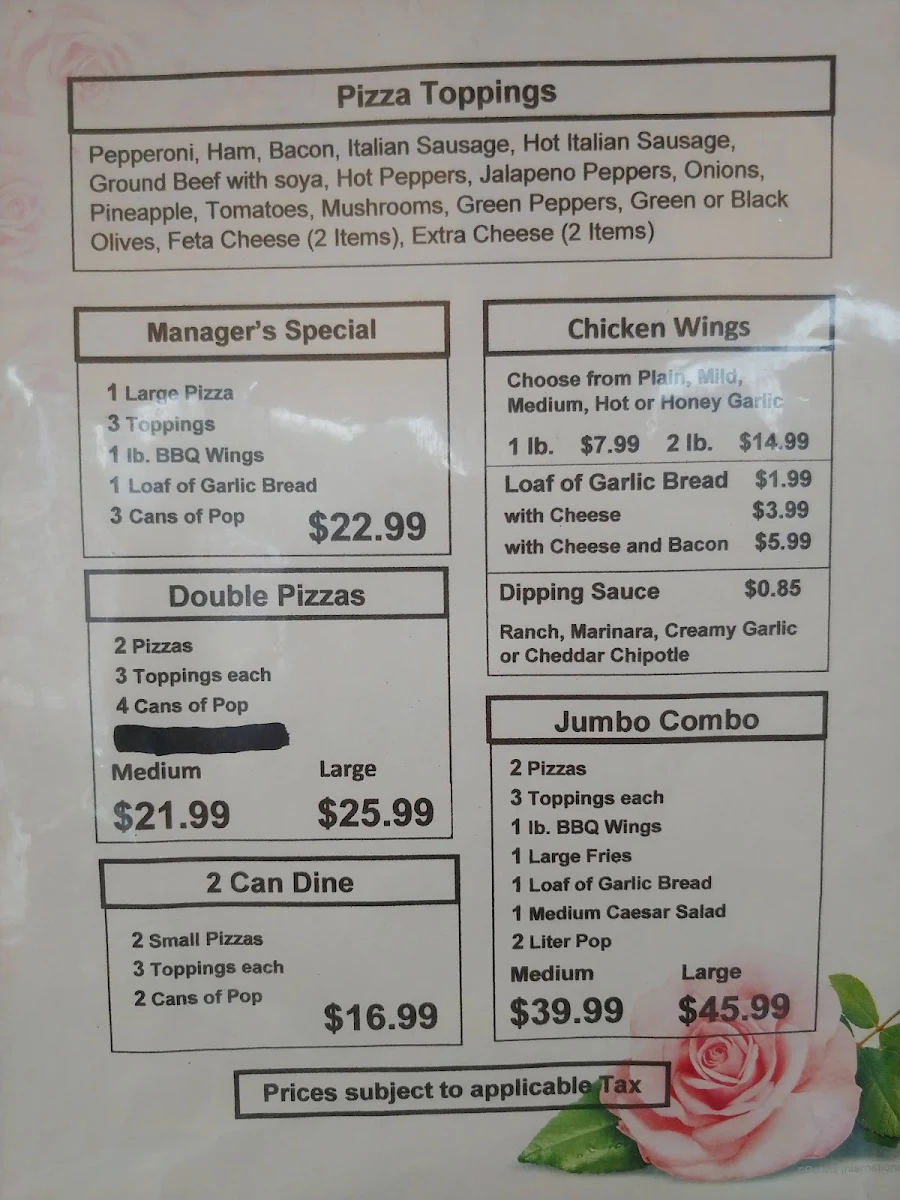 Menu, Lady Rosa Family Restaurant