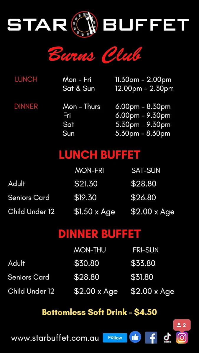 Menu, Star Buffet Canberra