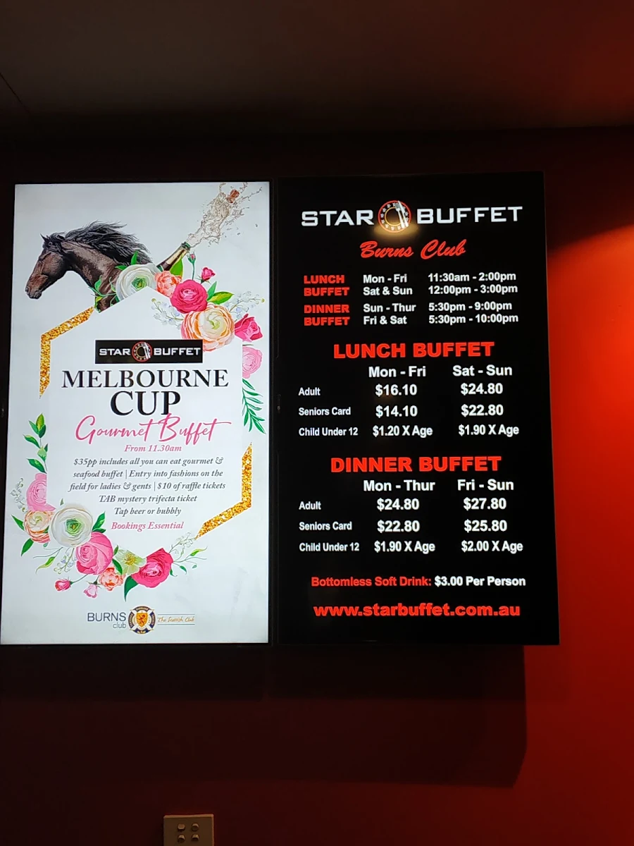 Menu, Star Buffet Canberra