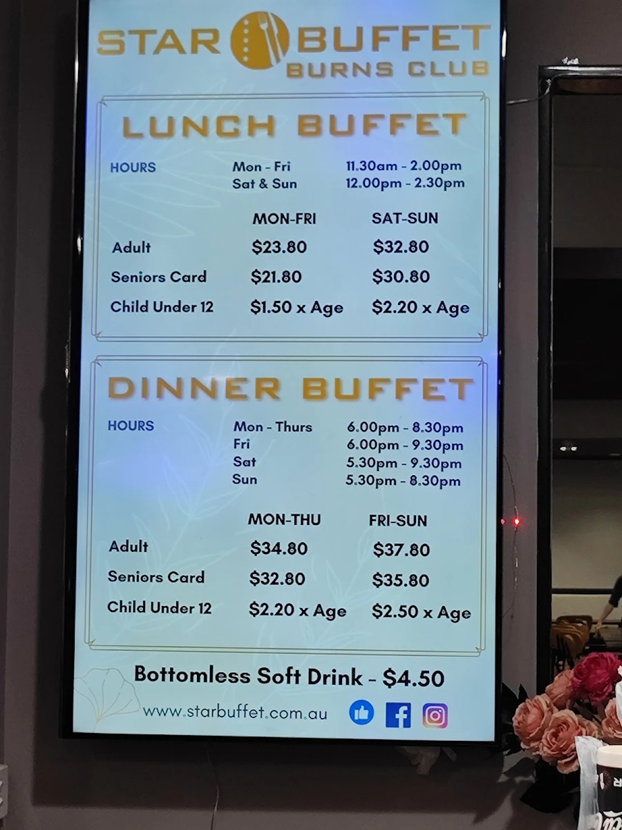 Menu, Star Buffet Canberra