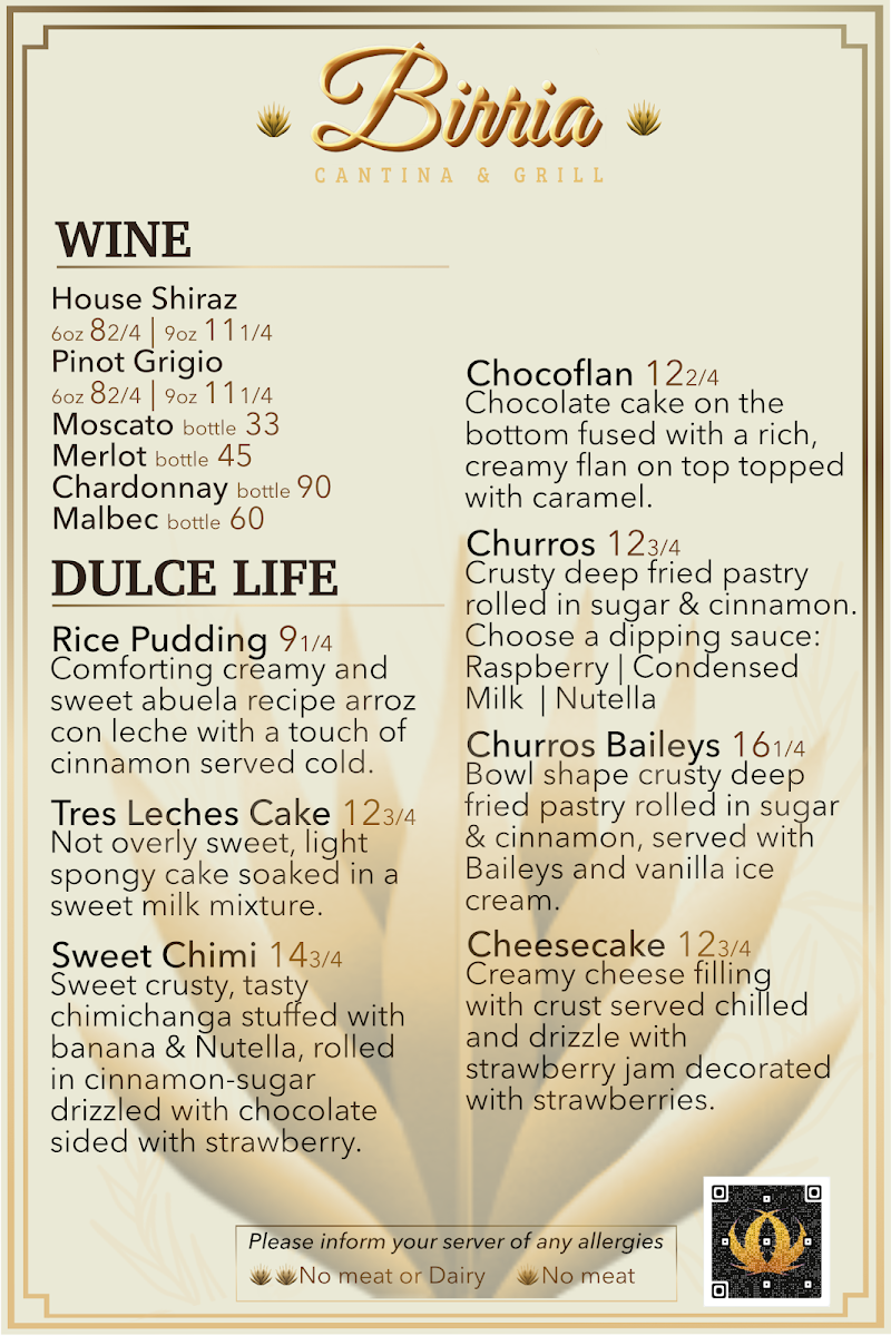 Menu, Birria Cantina