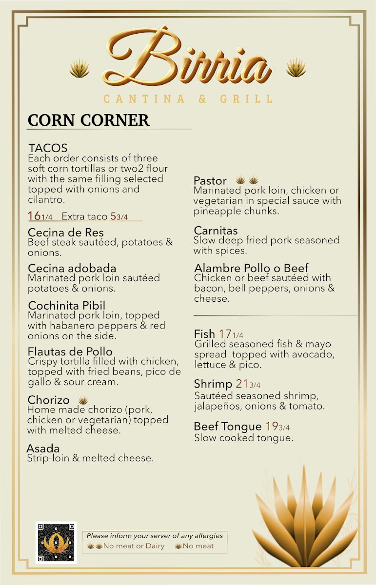 Menu, Birria Cantina