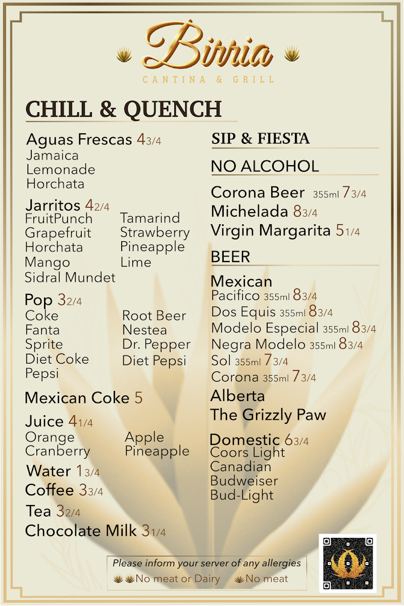 Menu, Birria Cantina