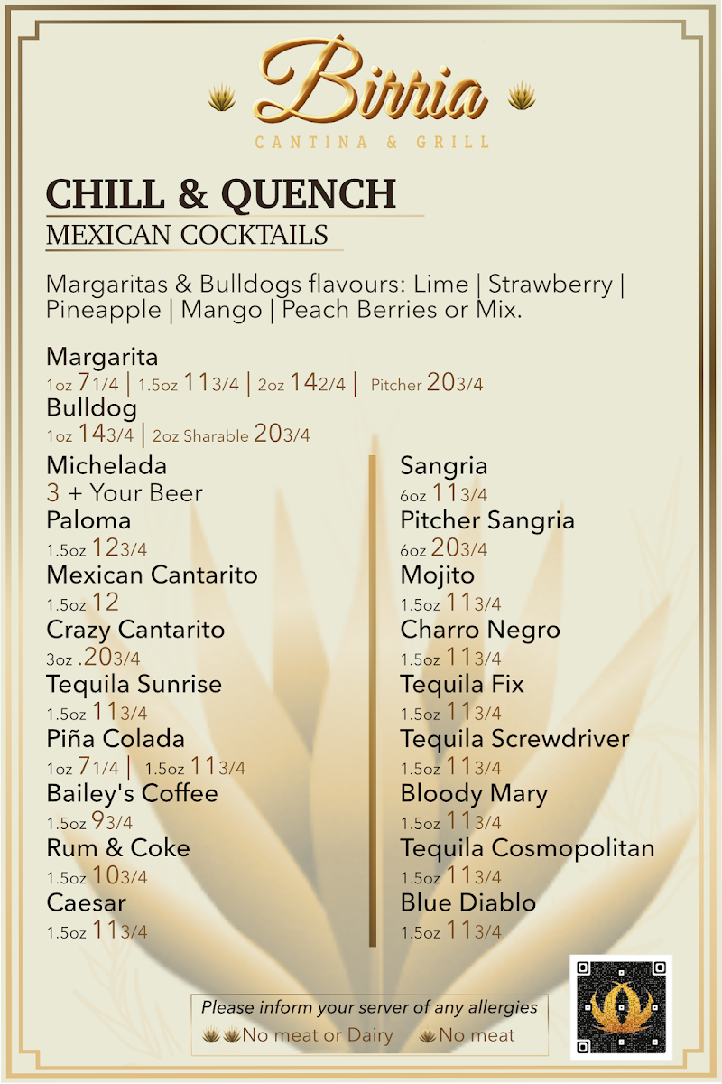 Menu, Birria Cantina