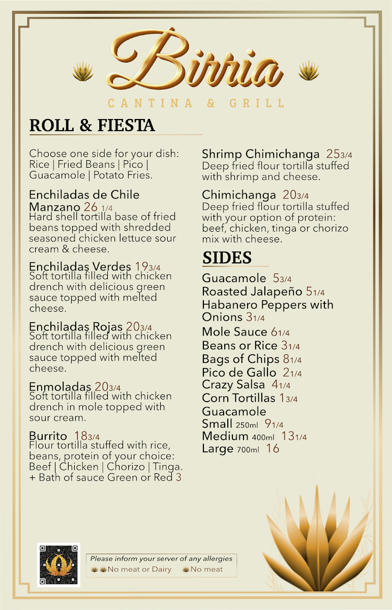 Menu, Birria Cantina