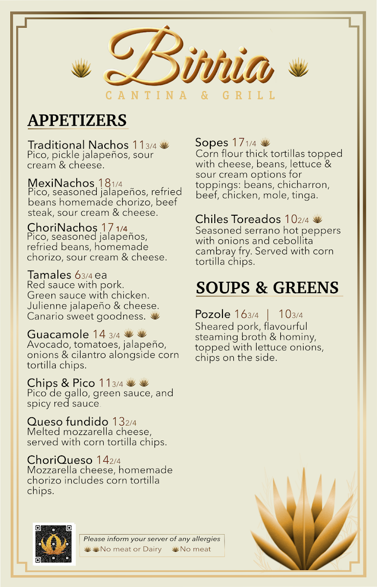 Menu, Birria Cantina
