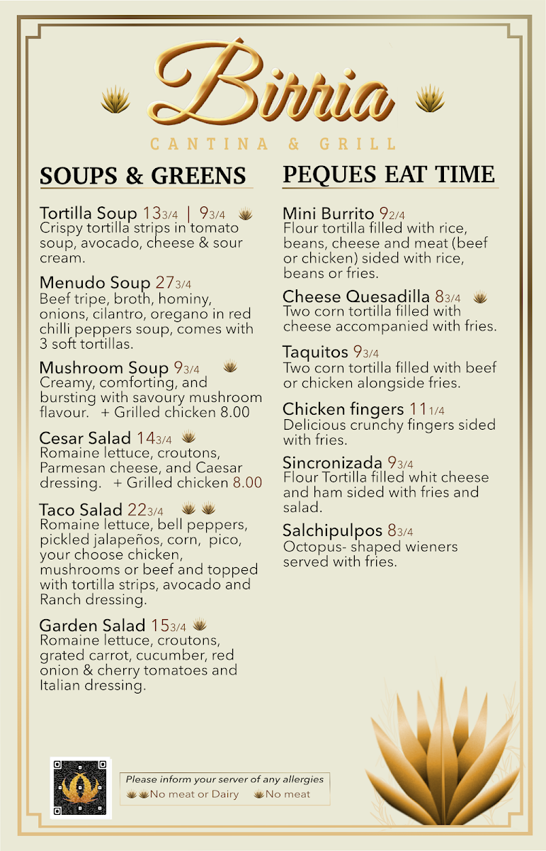 Menu, Birria Cantina