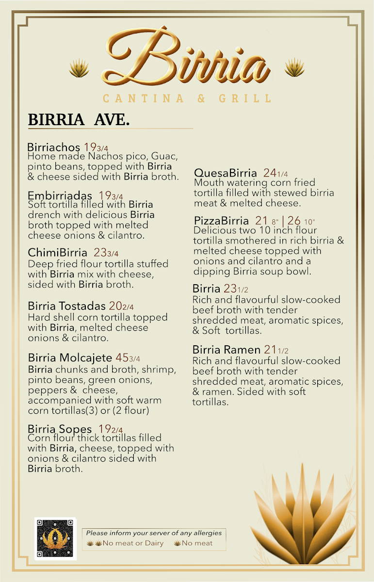 Menu, Birria Cantina