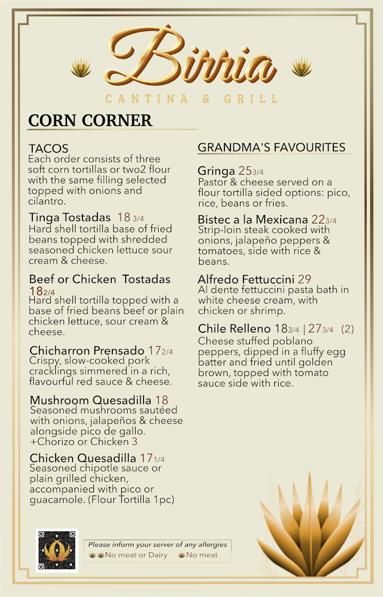 Menu, Birria Cantina