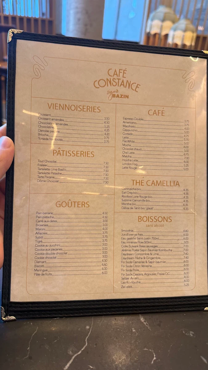 Menu, Café Constance signé BAZIN