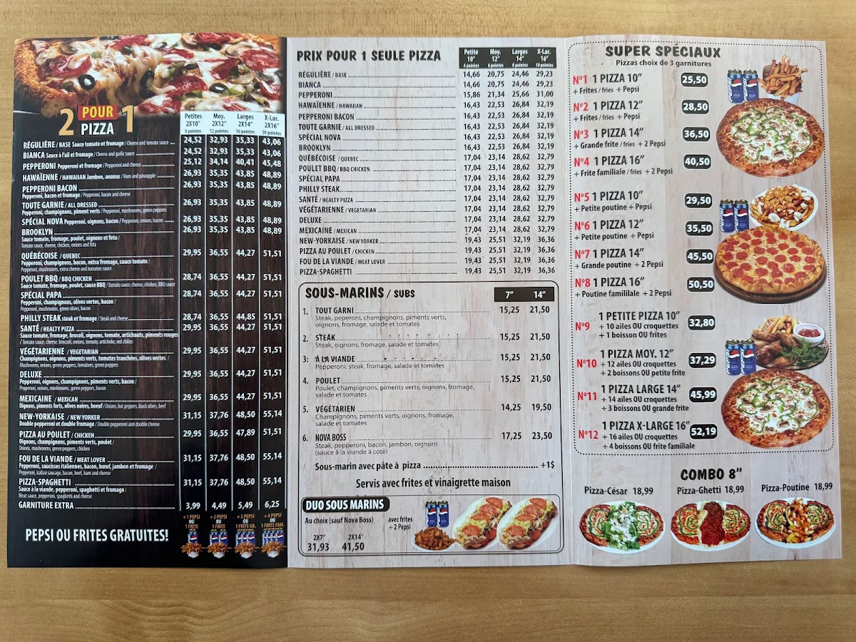 Menu, Nova Restaurant