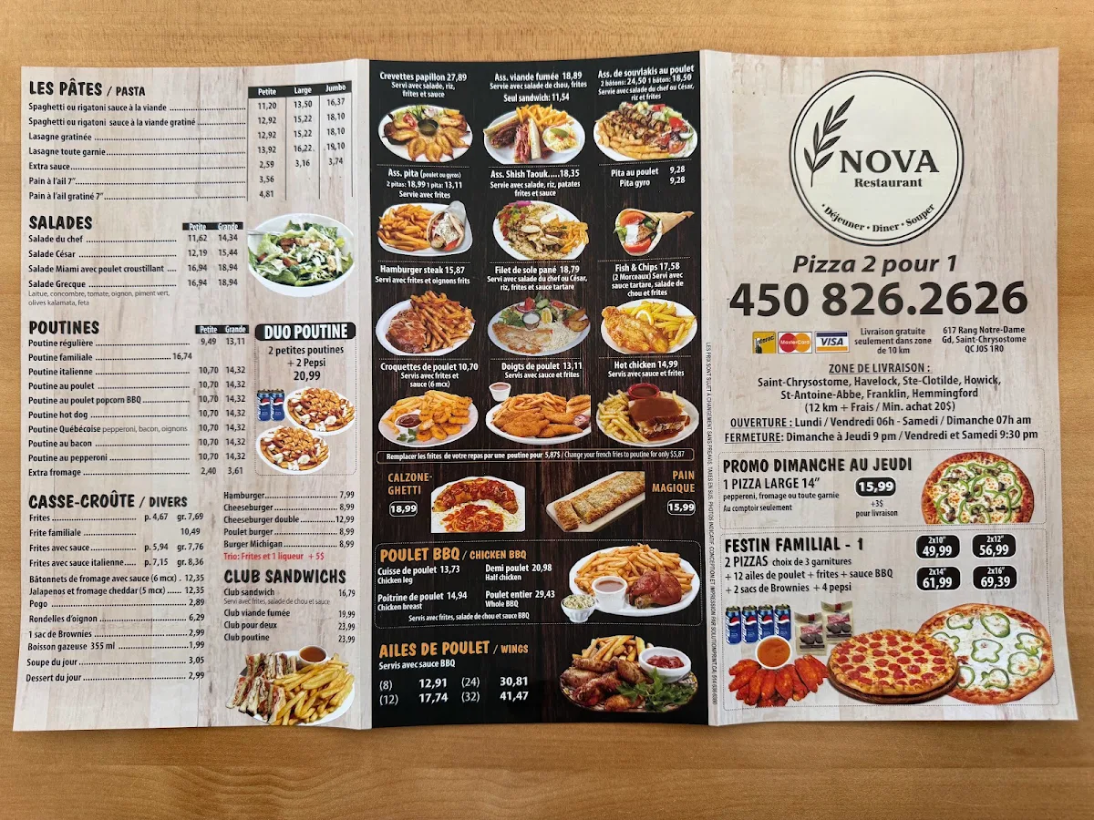 Menu, Nova Restaurant