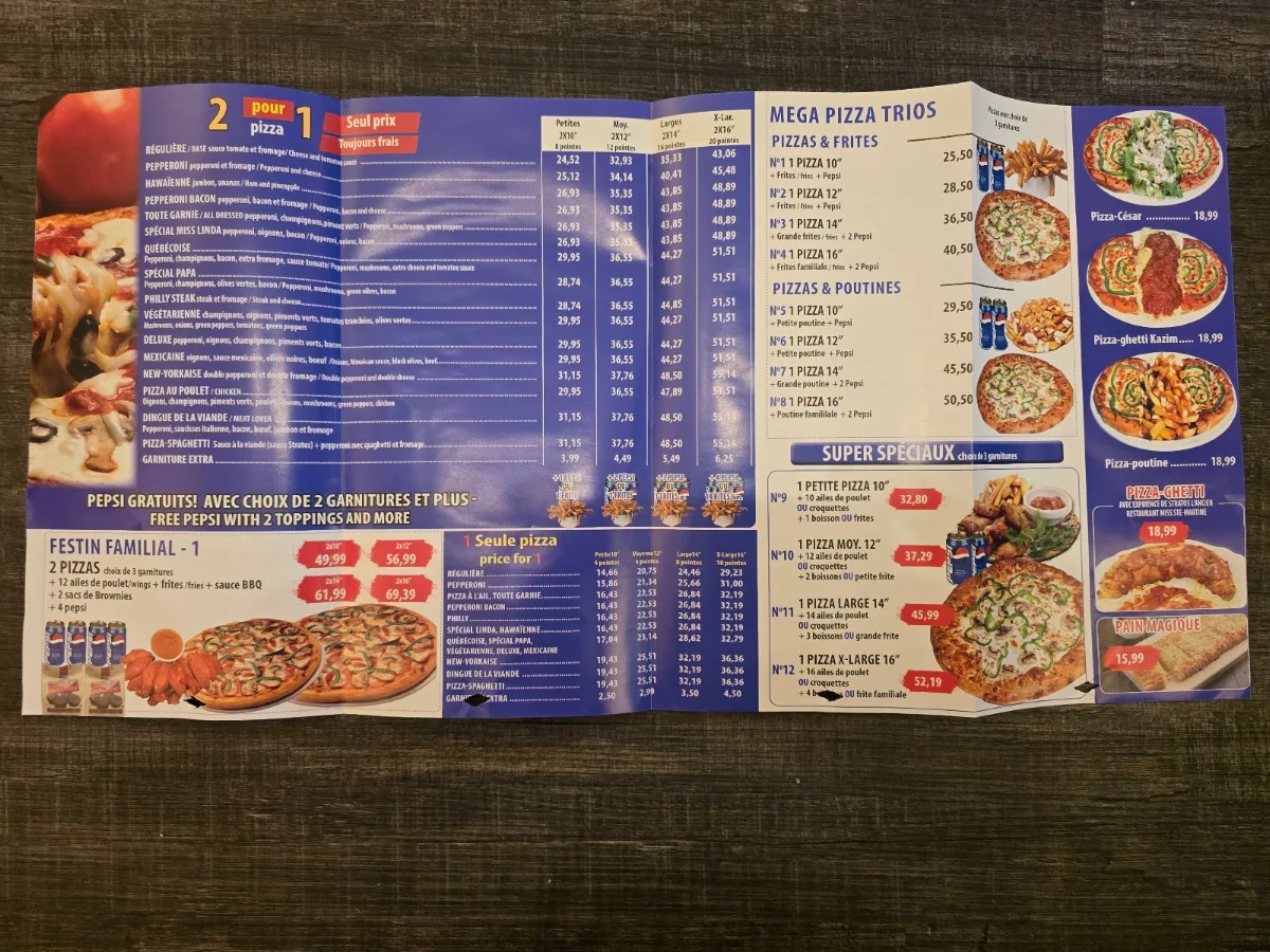 Menu, Nova Restaurant