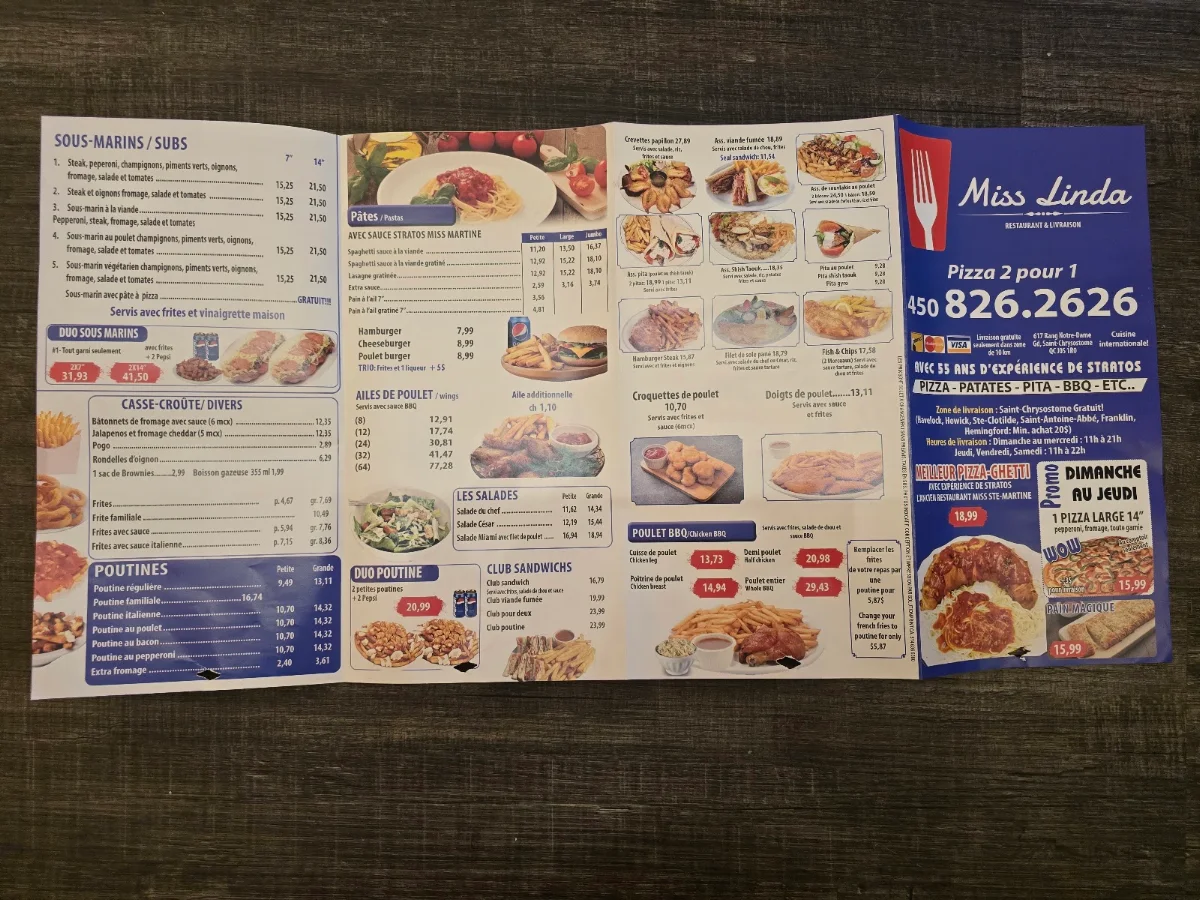 Menu, Nova Restaurant