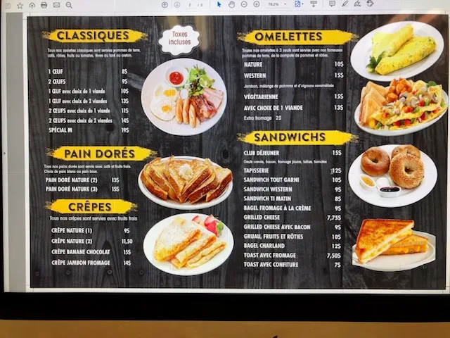 Menu, Nova Restaurant
