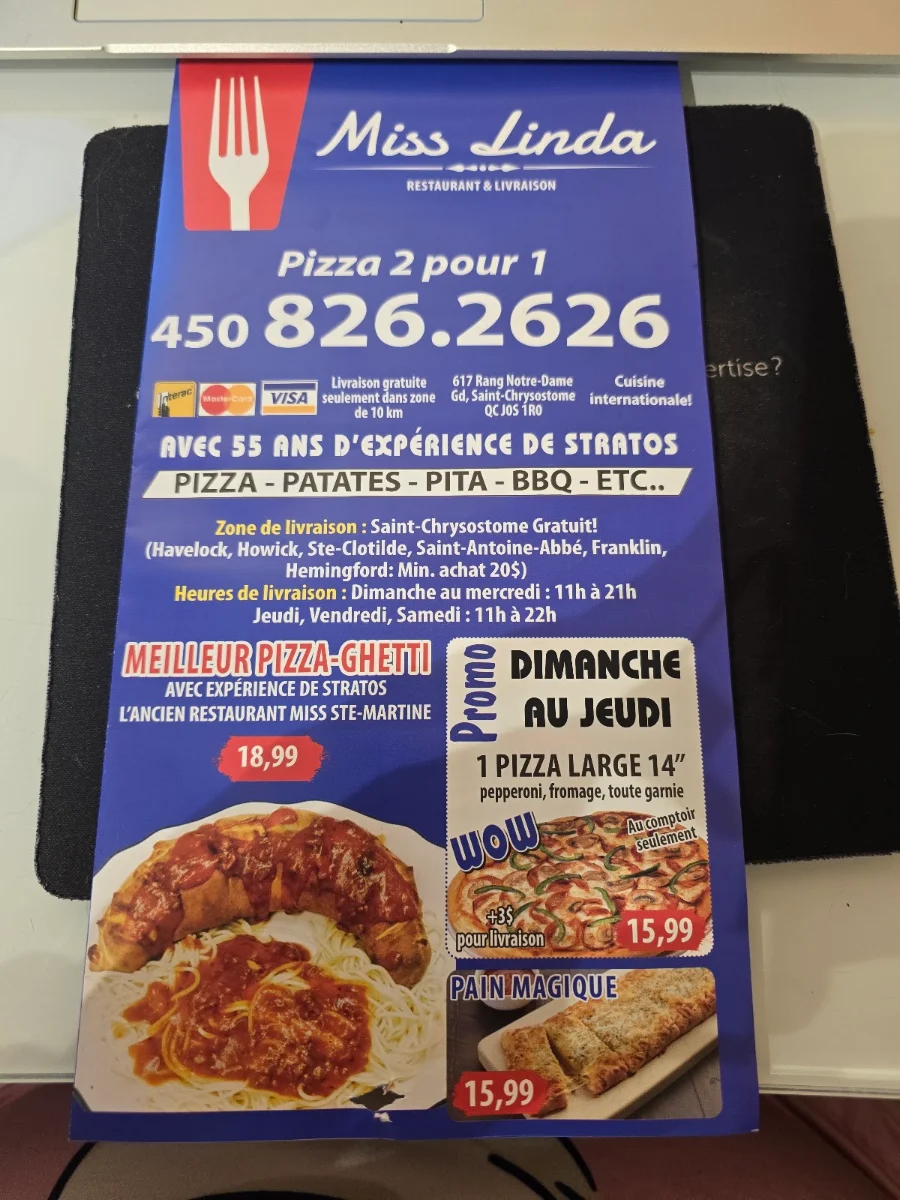 Menu, Nova Restaurant
