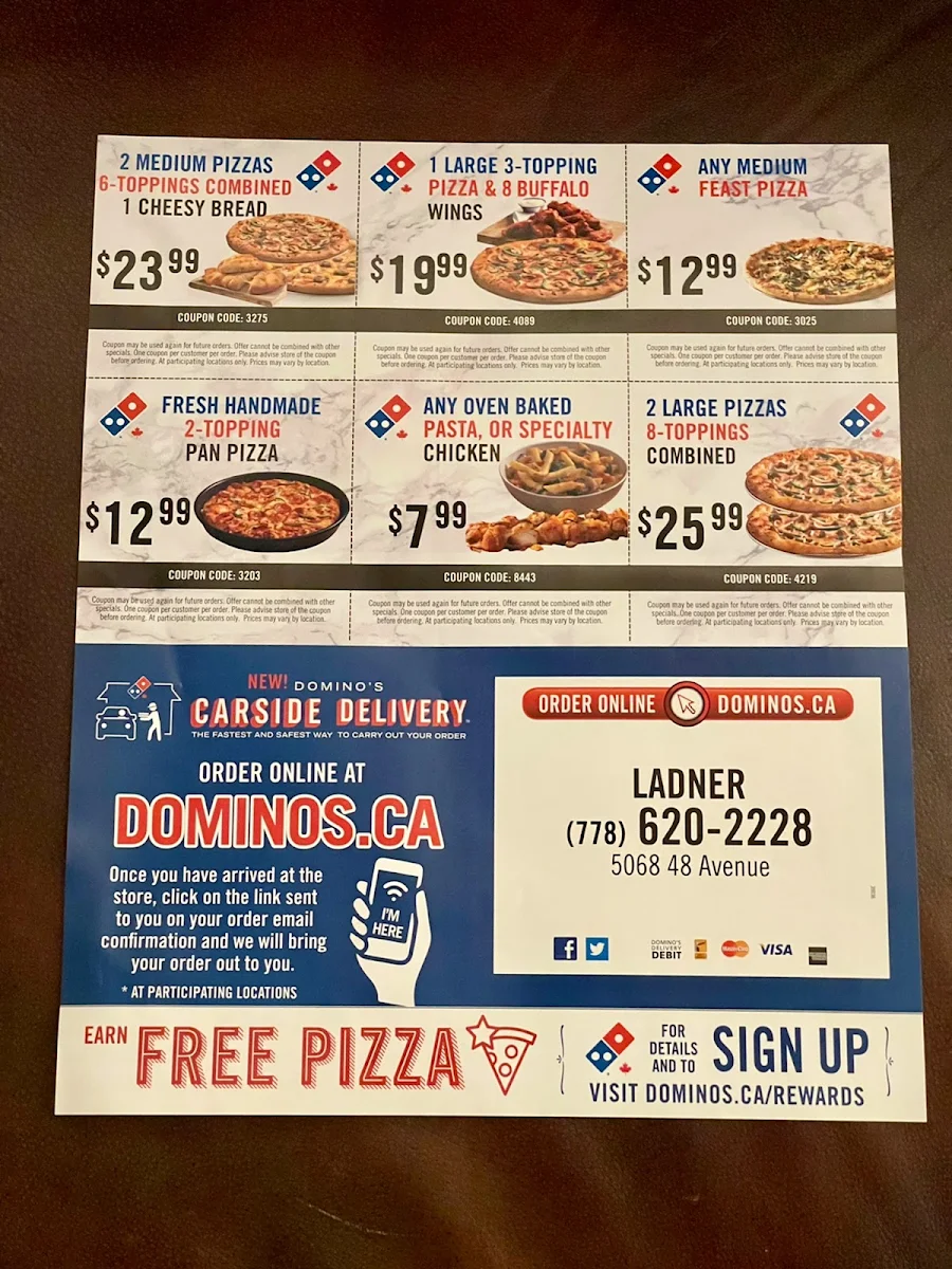 Menu, Domino's Pizza