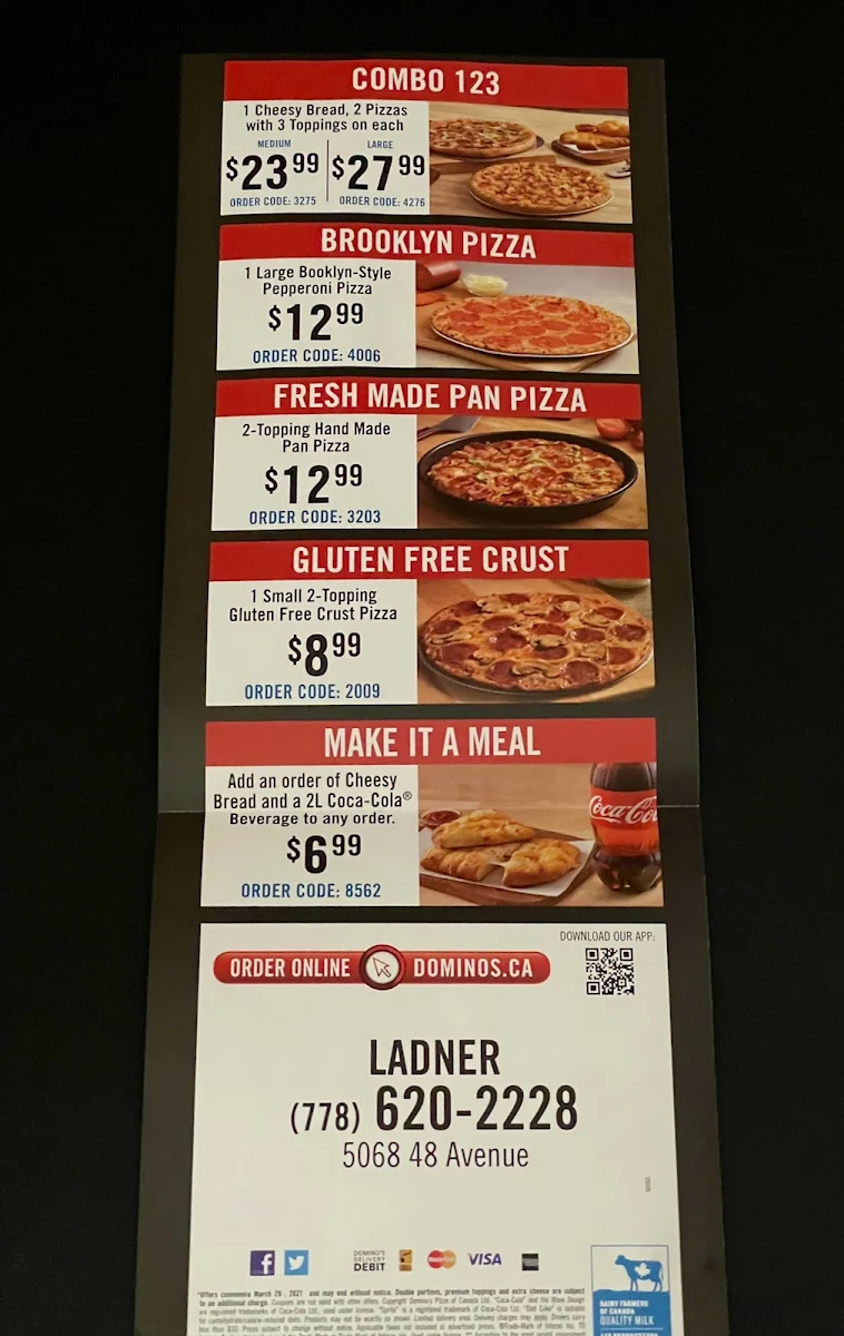 Menu, Domino's Pizza