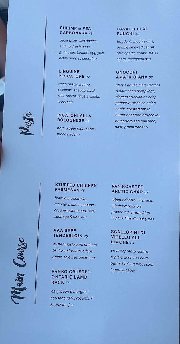 Menu, Massimo’s Italian Fallsview Restaurant