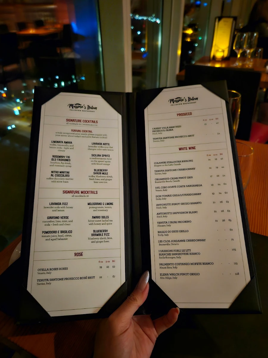 Menu, Massimo’s Italian Fallsview Restaurant