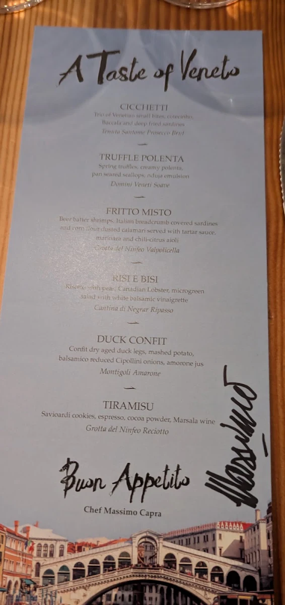 Menu, Massimo’s Italian Fallsview Restaurant