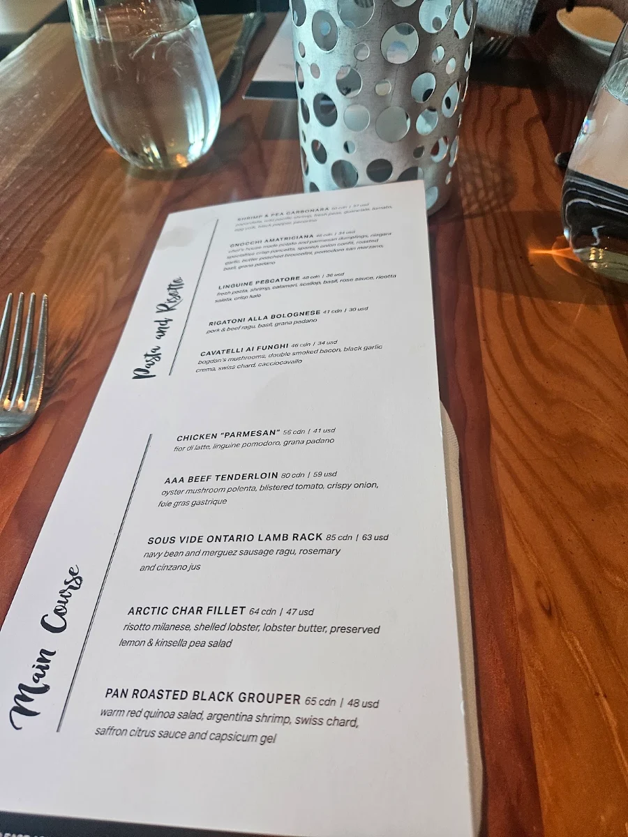 Menu, Massimo’s Italian Fallsview Restaurant