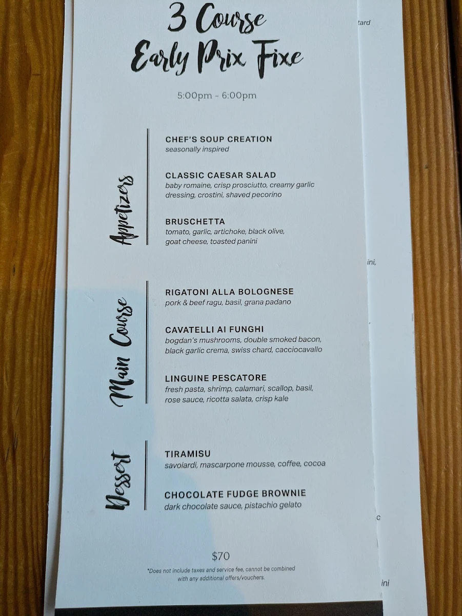 Menu, Massimo’s Italian Fallsview Restaurant