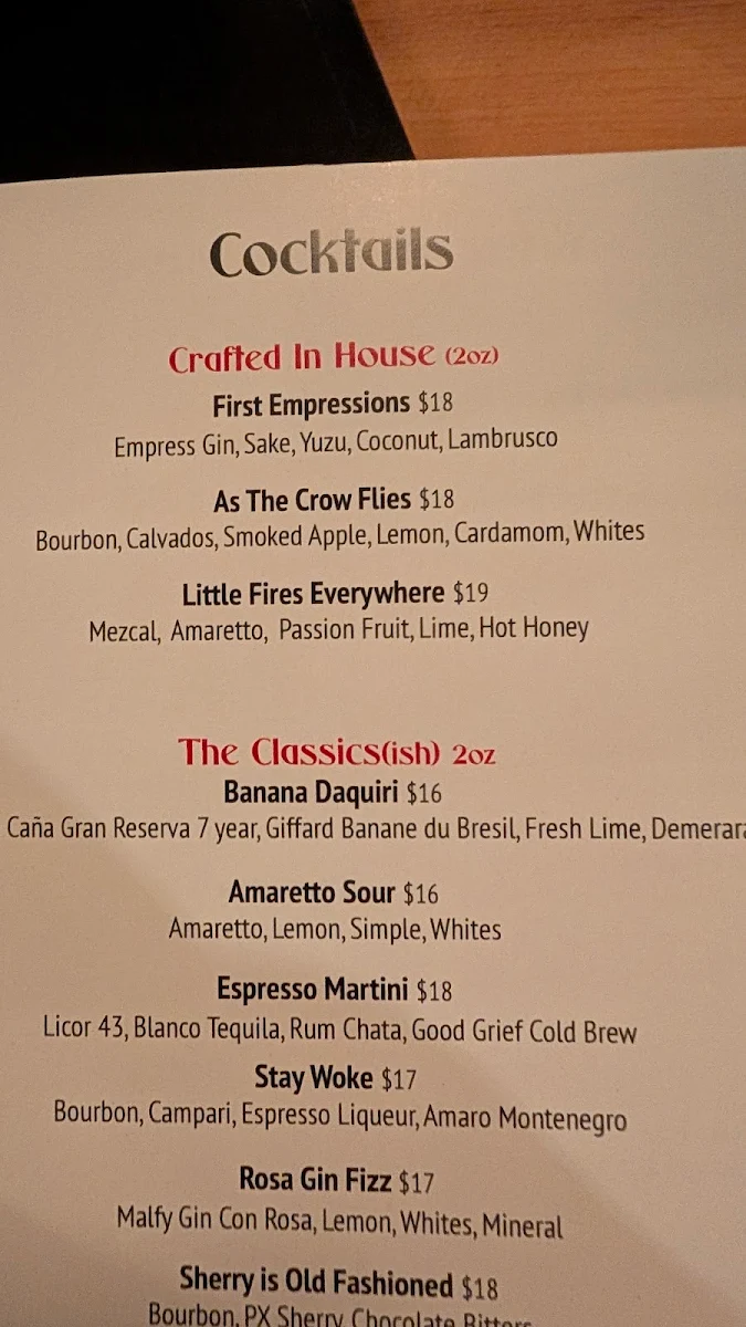 Menu, Bruce Wine Bar